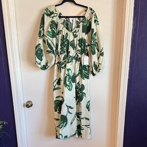NWT Time and Tru Green Leaf Print Women's Dress Size L